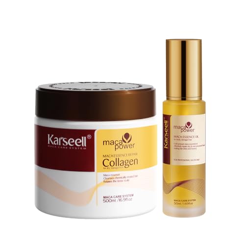 Karseell Collagen Hair Treatment Deep Repair Conditioning All Hair Types 16.90 oz 500ml + Argan Oil Hair Serum for Dry Damaged Hair 50ml