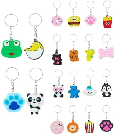 100pcs Cartoon Keychain for Kids Party Favors, Mini Cute Keyring for Classroom Prizes, Birthday Christmas Party Favors Gift, Goodie Bag Stuffers Supplies, 20 Colors