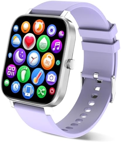 Smart Watch for Men Women Compatible with iPhone Samsung Android Phone 1.69 inch Full Touch Screen IP68 Waterproof Bluetooh Fitness Tracker Heart Rate/Sleep Monitor (Purple)