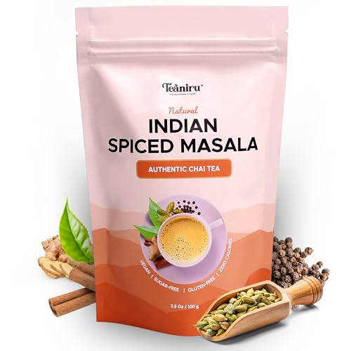 Teaniru, Indian Spiced Masala Chai Tea - 100g | Masala Chai with Cinnamon, Ginger, Cardamom, Clove & Black Pepper | Winter Chai Tea - Serves upto 40 Cups