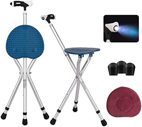 Folding Cane Seat Sturdy Lightweight Adjustable Handle Legs with LED Light Cushion for Elderly Walking Stick 300 lbs Large Plate