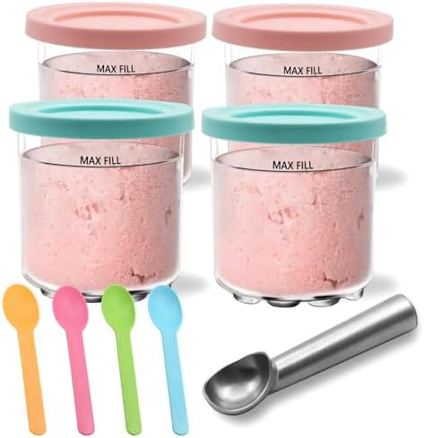 4 Pack Containers Extra Replacement for Ninja Ice Cream Pints and Lids, 16oz Creamy Cups Compatible with NC299 NC300 NC301 Ice Cream Maker(Blue&Pink)