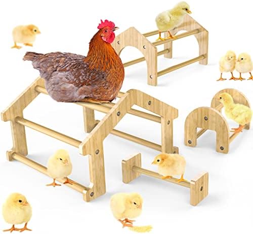 Bamboo Chicken Perch Set(4 Pack), Strong Roosting Bar for coop and brooder, Training Perch for Large Bird, Hens, Parrots, Macaw, Easy to Assemble and Clean, Fun Toys for Chicken