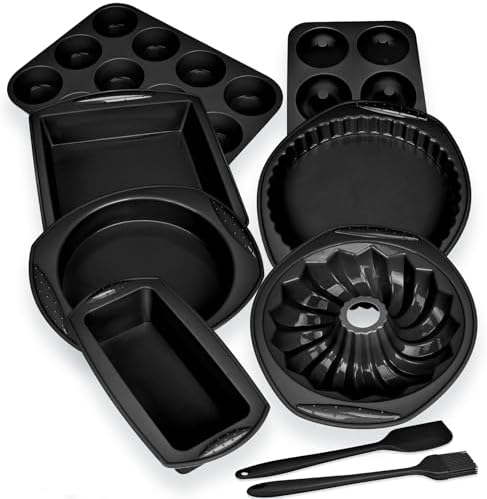 9in1 Nonstick Silicone Baking Bundt Cake Pan Cookie Sheet Molds Tray Heat Resistant Bakeware Tools Kit for Muffin Loaf Bread Pizza Cupcake Utensil