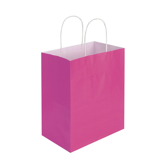 Oikss 50 Pack 8x4.75x10 inch Medium Paper Bags with Handles Bulk, Pink Kraft Bags Birthday Wedding Party Favors Grocery Retail Shopping Takeouts Business Goody Craft Gift Sacks (Fuchsia 50PCS Count)