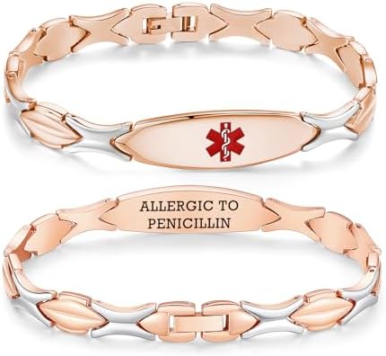 LinnaLove 7 1/2 inch Medical Alert Bracelets for women Stainless Steel Fashion Medical Bracelets Personalized Engraving