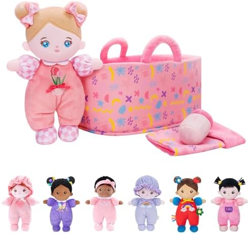 OUOZZZ 10" Soft Baby Doll Gift Set - First Baby Doll Plush Rag Doll Sleeping Cuddle Buddy Doll Toy Mini Doll Pink Set for Kids Girls Boys