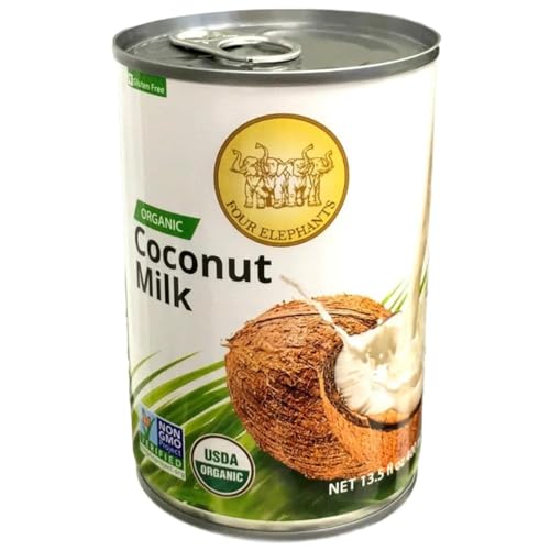 Four Elephants Unsweetened Organic Coconut Milk -13.5 Fl Oz (Canned Pack of 2) - Non-GMO, Gluten Free, USDA Organic, Kosher Certified, Easy Lid Opener