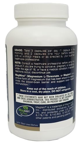 Mag-Mind Magnesium L-threonate, Support Cognitive and Brain Health,90 Capsules