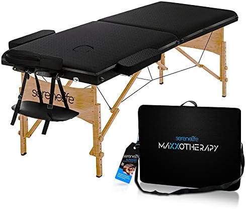 SereneLife Folding Portable Massage Table - Professional Adjustable Folding Salon Bed w/ 3 Sections, Face Cradle, Arm Rest & Carrying Bag for Therapy, Tattoo, Salon, Spa & Facial Treatment