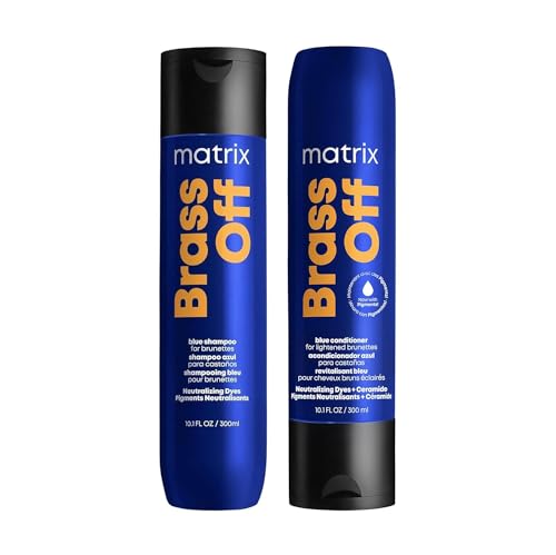 MATRIX Brass Off Blue Shampoo and Pigmented Conditioner Set - Tones and Removes Brassy Orange Undertones, For Color Treated Hair or Lightened Brunettes, Premium Salon Conditioner & Vegan