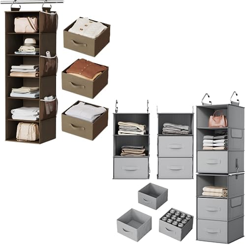 Pipishell 6-Shelf Hanging Closet Organizer and Storage, Collapsible Hanging Closet Shelves, Hanging Organizer for Closet & RV, Gray& Brown