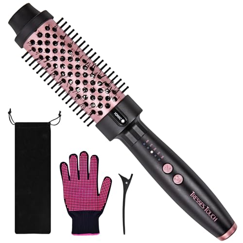 Thermal Brush Blowout, Curling Iron 1.5 Inch Thermal Round Hair Curling Brush with 5 Temp Settings, Universal Voltage, Tourmaline Ceramic, Negative Ion Technology, New Update Rose Gold