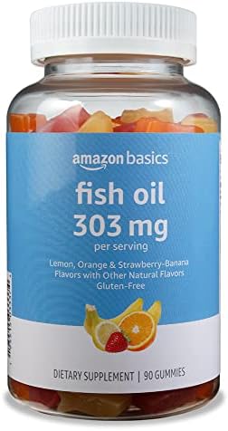Amazon Basics Fish Oil 303 mg, Lemon, Orange & Strawberry-Banana flavors, 90 Gummies (2 per Serving), EPA and DHA Omega-3 fatty acids (Previously Solimo)