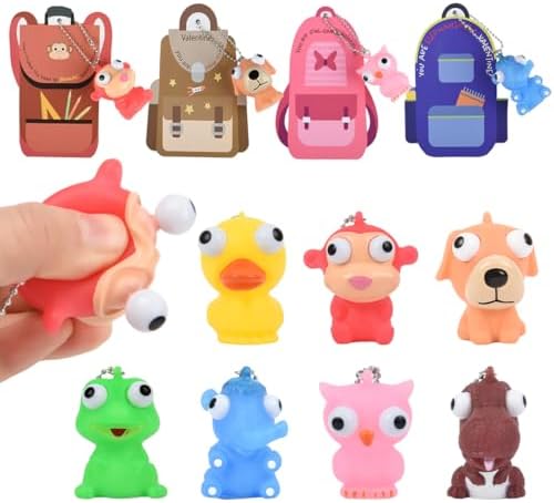 28 Piece Valentines Day Gifts for Kids with Squeezable Pop-Eye Animal Keychain Ideal for Valentines Day Cards for Kids School, Kids Valentines Day Cards, Valentines Day Gifts for Kids Classroom