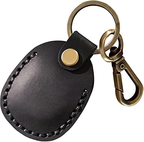 Genuine Leather Airtag Holder, Portable Air Tag Keychain with Key Rings Full Coverage Air Tags Hidden Case Cover Compatible for AirTags Black