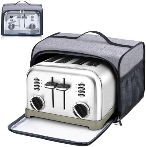 Toaster Cover with Base for 4 Slice Wide Slot, Dust Covers Compatible with Cuisinart 4 Slices, Toaster Bags with Zipper Closure (Cover Only)