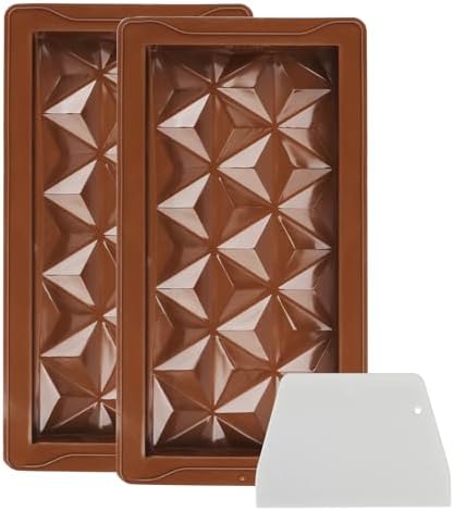 New 1 Inch Deep Dubai Chocolate Bar Mold, 2PCS Thick Silicone Chocolate Molds, Kunafa Pistachio Chocolate Bar Molds, Large Candy Molds for Baking Homemade Snack(Diamond Texture)