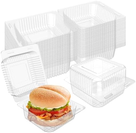 200 Pcs Clear Plastic Hinged Take Out Containers Disposable Clamshell Food Cake Containers with Lids 5.3 x 4.7 x 2.8 inch for Dessert, Cakes Slice, Cookies, Salads, Pasta, Sandwiches