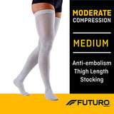 FUTURO Anti-Embolism Thigh Length Stockings, Medium Regular, White. Moderate (18 mm/Hg)