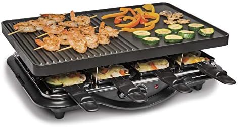Hamilton Beach Electric Indoor Raclette Table Grill, PFAS-Free Serves up to 8 People for Parties and Family Fun, Includes 8 Warming Trays, Black (31612MN-MX), 200 sq. in. Nonstick Griddle