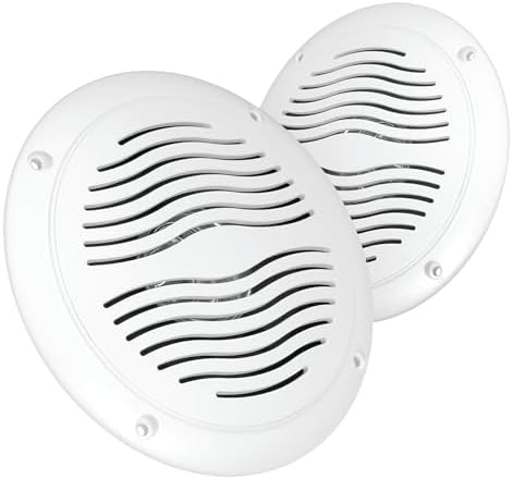5-inch Water Resistant Outdoor Speakers, Dual Cone, 25W Peak Power, Marine and RV Compatible (White)