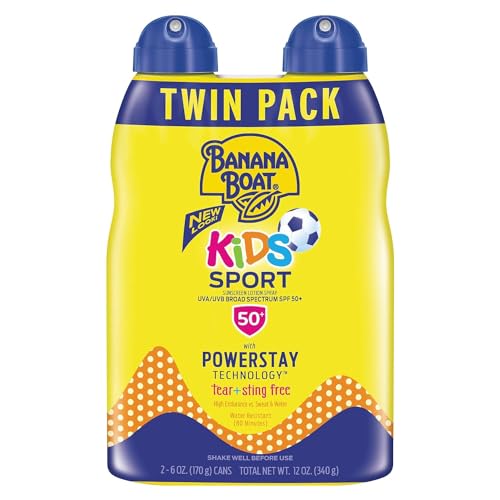 Banana Boat Kids Sport Sunscreen Spray SPF 50, Twin Pack | Kids Sunscreen Spray, Kids Sunblock Spray, Oxybenzone Free Sunscreen for Kids, Spray Sunscreen SPF 50, 6oz each