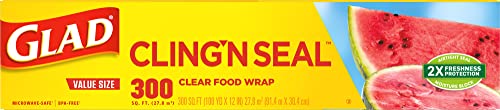 Glad Cling N Seal Plastic Food Wrap, 300 Square Foot Roll - 4 Pack (Package May Vary)