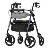 ELENKER Rollator Walker with Front Pouch, 10”Wheels, Sponge Padded Seat and Backrest, Fully Adjustment Frame for Seniors, Purple