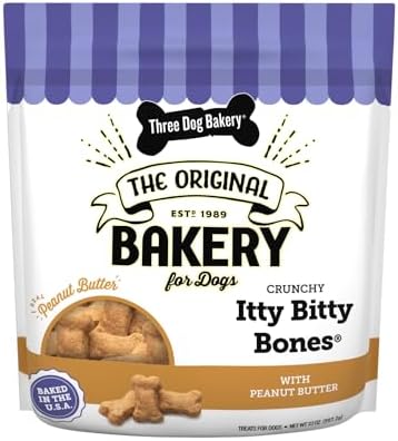 Three Dog Bakery Itty Bitty Bones Baked Dog Treats, Peanut Butter, 32 oz, (320123)