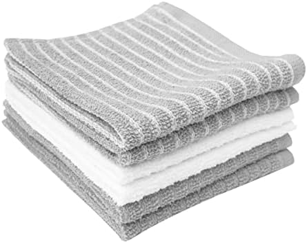 Ritz Horizontal Stripe Bar Mop Cloth, Gray, 6 Piece Set