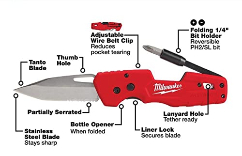 MILWAUKEE Fastback Folding Utility Knife w/Blade Multifunctionality, Red-black