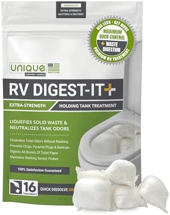 Unique RV Digest-It+ Extra-Strength Black Tank Treatment Pod - Liquifies Waste and All Brands of Toilet Paper - Eliminates Odors at the Source (16 Pods)