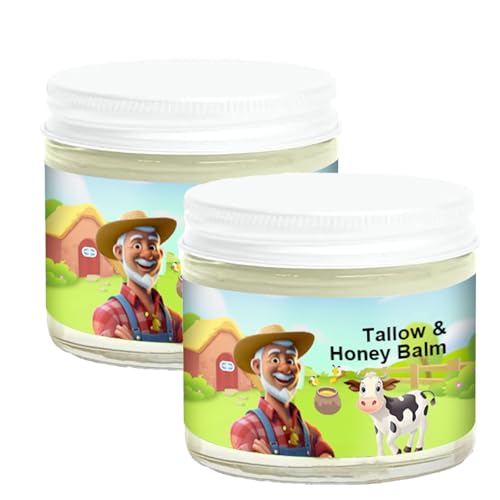 Tallow & Honey Balm，Tallow Face Moisturizer, Beef Tallow for Skin, Handmade All-Natural Moisturizer with Grass-Fed Beef Tallow & Raw Wild Honey for Smooth, Hydrated Skin ，Natural Formula (2pcs)