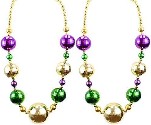 GiftExpress 2PC 44 Inch Mardi Gras Jumbo Bead Necklace for Party Favors, Mardi Gras Festival, Mardi Gras Parades