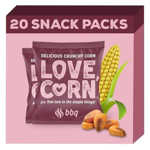 LOVE CORN BBQ 0.7oz x 20 Bags - Delicious Crunchy Corn - Healthy Family Snacks - Gluten Free, Kosher, NON-GMO - Alternative for Chips, Nuts, Crackers & Pretzels - Perfect for Charcuterie Boards