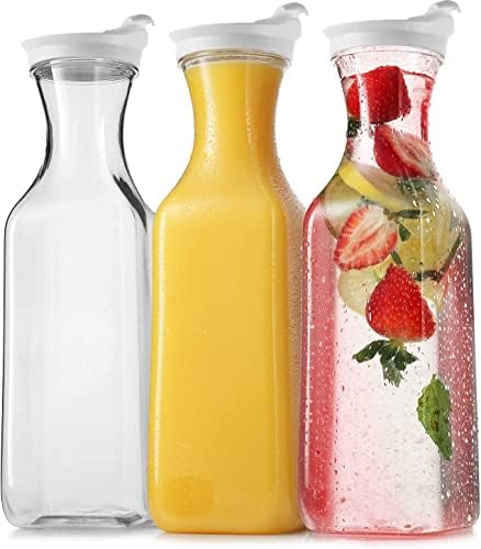 DilaBee Plastic Water Pitcher With Lid - Square Carafe Pitchers for Drinks, Milk, Smoothie, Iced Tea, Mimosa Bar Supplies - BPA-Free - NOT DISHWASHER SAFE (3-Pack, 50 Ounce)