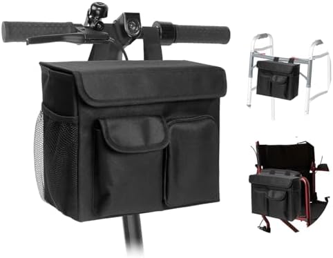 Boczif Mobility Scooter Bag, Electric Scooter Caddy Organizer Pouch, Electric Mobility Scooter Basket Bag with 14Inch Laptop Pocket and Cup Holders for Wheelchair & Rollator (Mobility Scooter Bag)