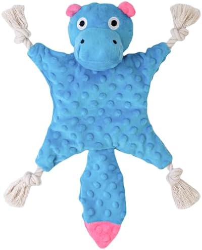SHARLOVY Hippo No Stuffing Dog Toy for Aggressive Chewers, Crinkle Squeaky Dog Toy with Rope KnotsLegs, Plush Dog Puppy Chew Toys for Teething, Durable Dog Rope Interactive Toy for Medium Large Breed