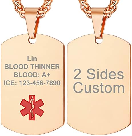 Supcare Medical Alert Necklace for Men Women, Stainless Steel Engraved Medical Emergency Pendant,Customized Medical ID Jewelry(16 Types)
