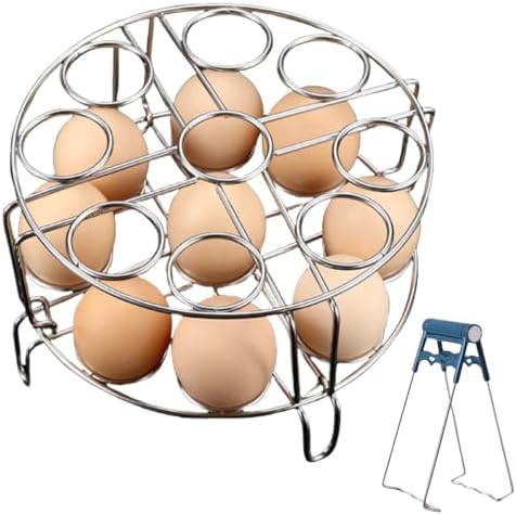 2Pcs Egg Steamer Rack with Hot Plate Gripper Set, Stackable Trivet for Instant Pot Compatible Pressure Cooker Accessories Cooking 18 Eggs