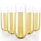 JOLLY CHEF 24 Pack Stemless Plastic Champagne Flutes 9 oz, Crystal Clear Stemless Plastic Toasting Glasses, Clear Disposable Unbreakable Drinkware Ideal for Wedding, Birthday, Party