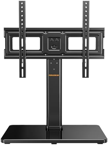 Perlegear Tabletop TV Stand, Universal TV Stand for 23–60 Inch LCD LED OLED TVs, Height Adjustable TV Base Stand with Tempered Glass Base Cable Management,VESA 400x400mm, PGTVS02