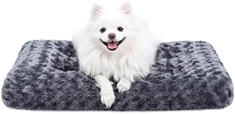 KSIIA Washable Dog Bed Deluxe Plush Dog Crate Beds Comfy Kennel Pad Anti-Slip Pet Sleeping Mat for Large, Jumbo, Medium, Small Dogs Breeds, 29" x 21", Dark Grey