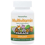 Natures Plus Animal Parade Children's Chewable Multivitamin - Orange Flavor - 90 Animal-Shaped Tablets - Promotes Health & Well-Being - Vegetarian, Gluten Free - 45 Servings