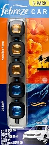 Febreze Hawaiian Aloha and Ocean Air Freshener, 5 Car Vent Clips