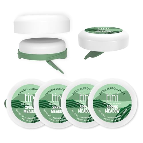 Tini Naturals Deodorant, Travel Size Aluminum Free Deodorant for Women & Men with Coconut Oil and Shea Butter, 0.4 oz Each (4 Pack), Spring Meadow Scent