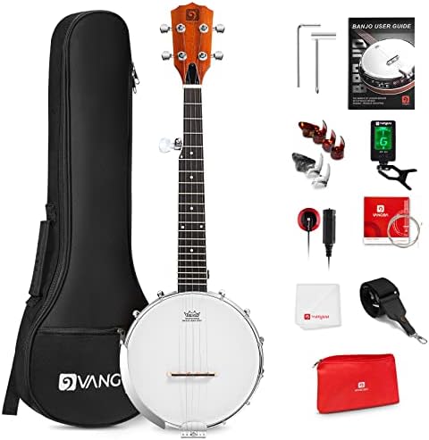 Vangoa 5 String Banjo 26 Inch, MINI Travel Banjo, Banjo Beginner Kit with Remo Head, Open Back & Closed Solid Back with beginner Kit, Comfortable Carrying Bag