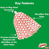 Libman Wonder Mop Head Replacement | Absorbent Microfiber | Self Wringing Mop | Best Mop Refill | Machine Washable | Multi-Surface Floor Mop | 3 Replacement Pads,Red & White