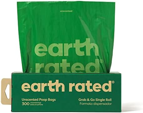 Earth Rated Dog Poop Bags, Thick Grab and Go Single Roll, Ideal for Backyard Pickups, Unscented, 300 Count